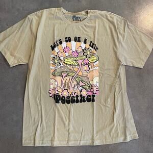 Vibes Mushroom Lets go on a trip taupe cotton tshirt mens large NEW